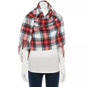 NWOT Apt. 9 Red Plaid Traditional Blanket Wrap Oversized‎ Scarf Winter Acrylic